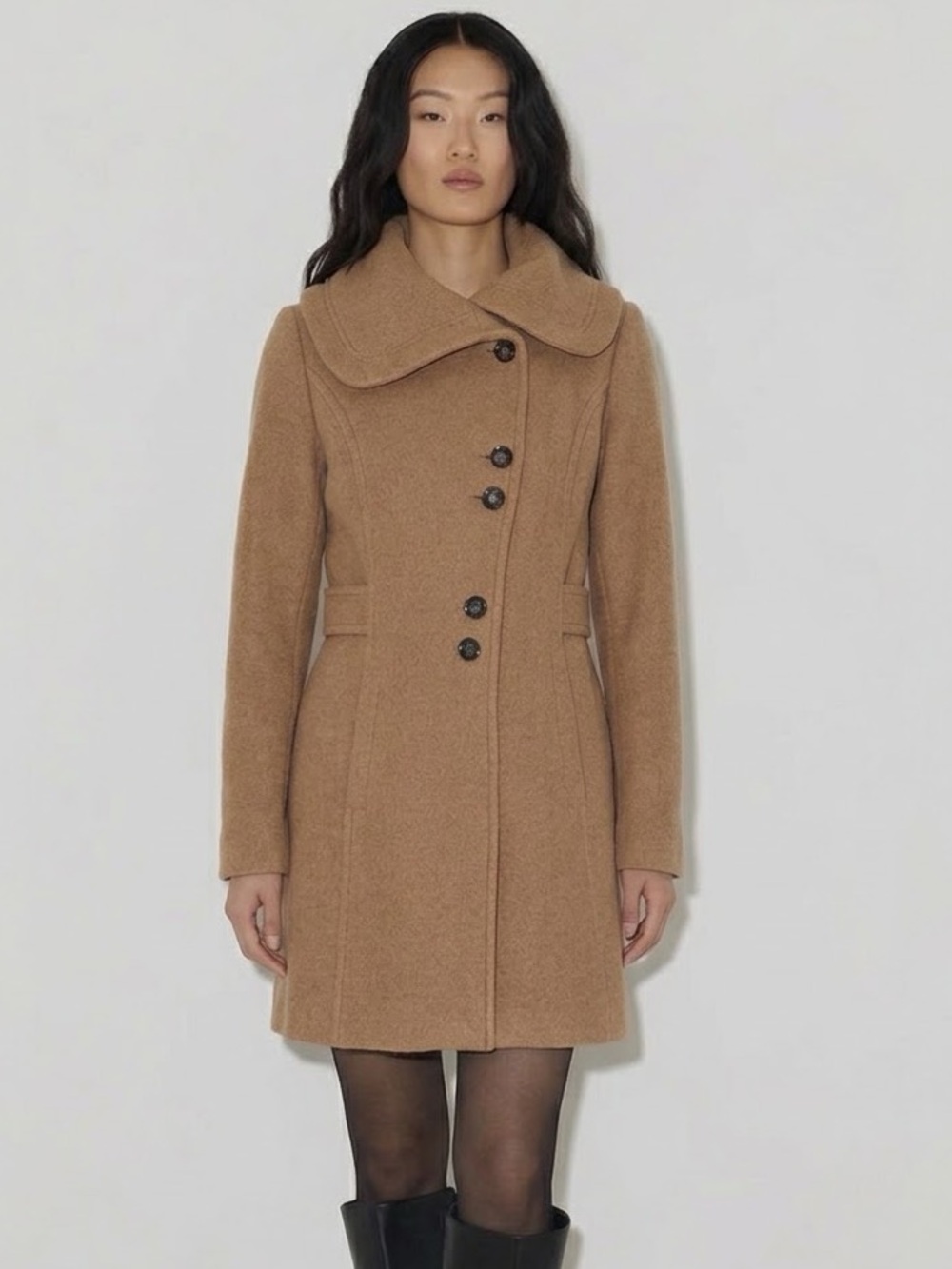 Soia & Kyo Wool-Blend Coat Made in Canada Camel Brown Size Large Minimalist Fall